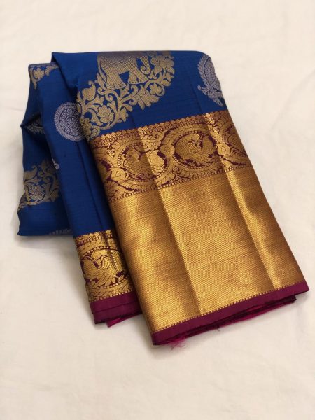 Blue Color Kanchipuram Silk Saree With Blouse (1)